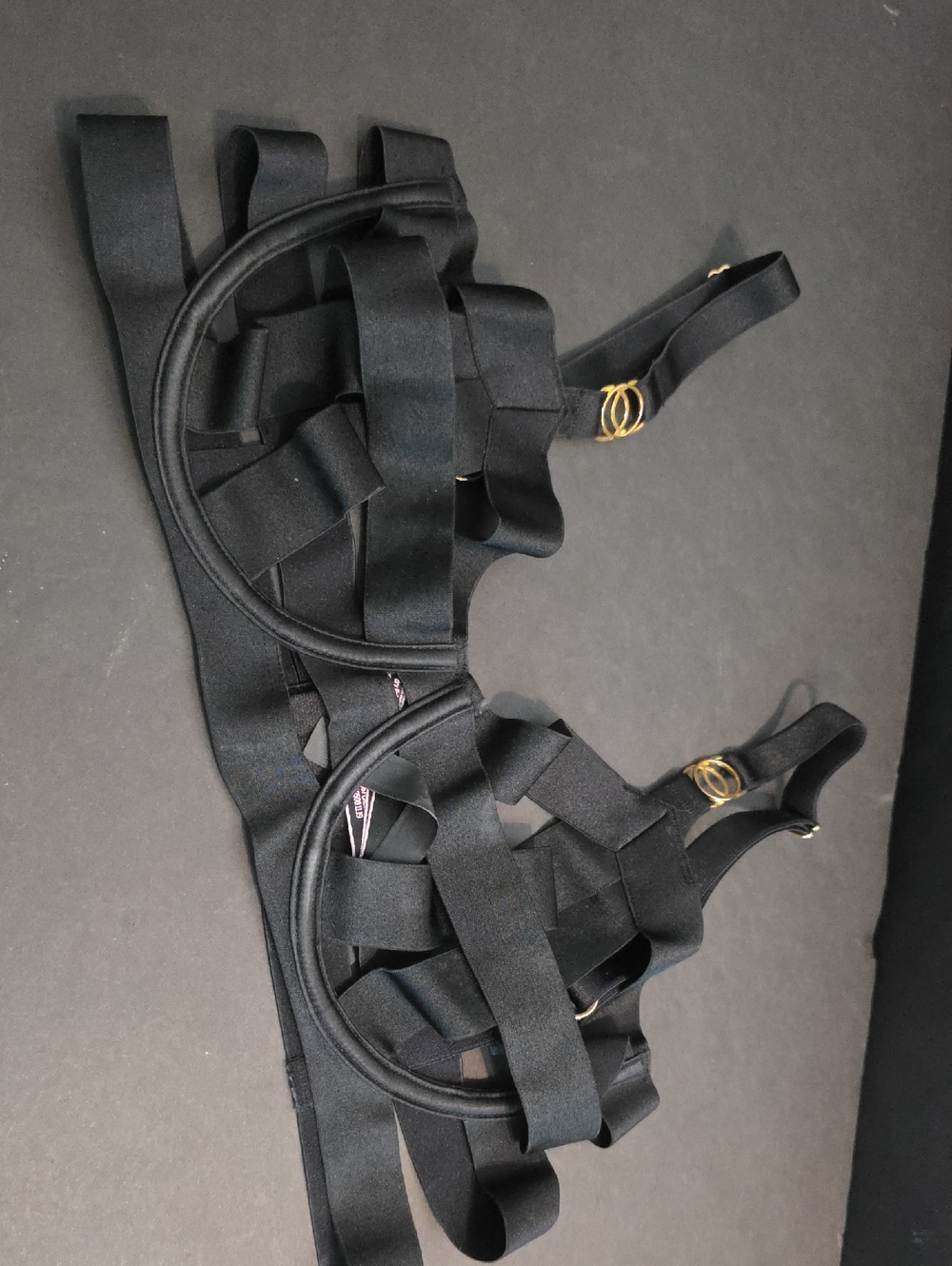 Victoria's Secret Black Strappy Bra with Gold Hardware